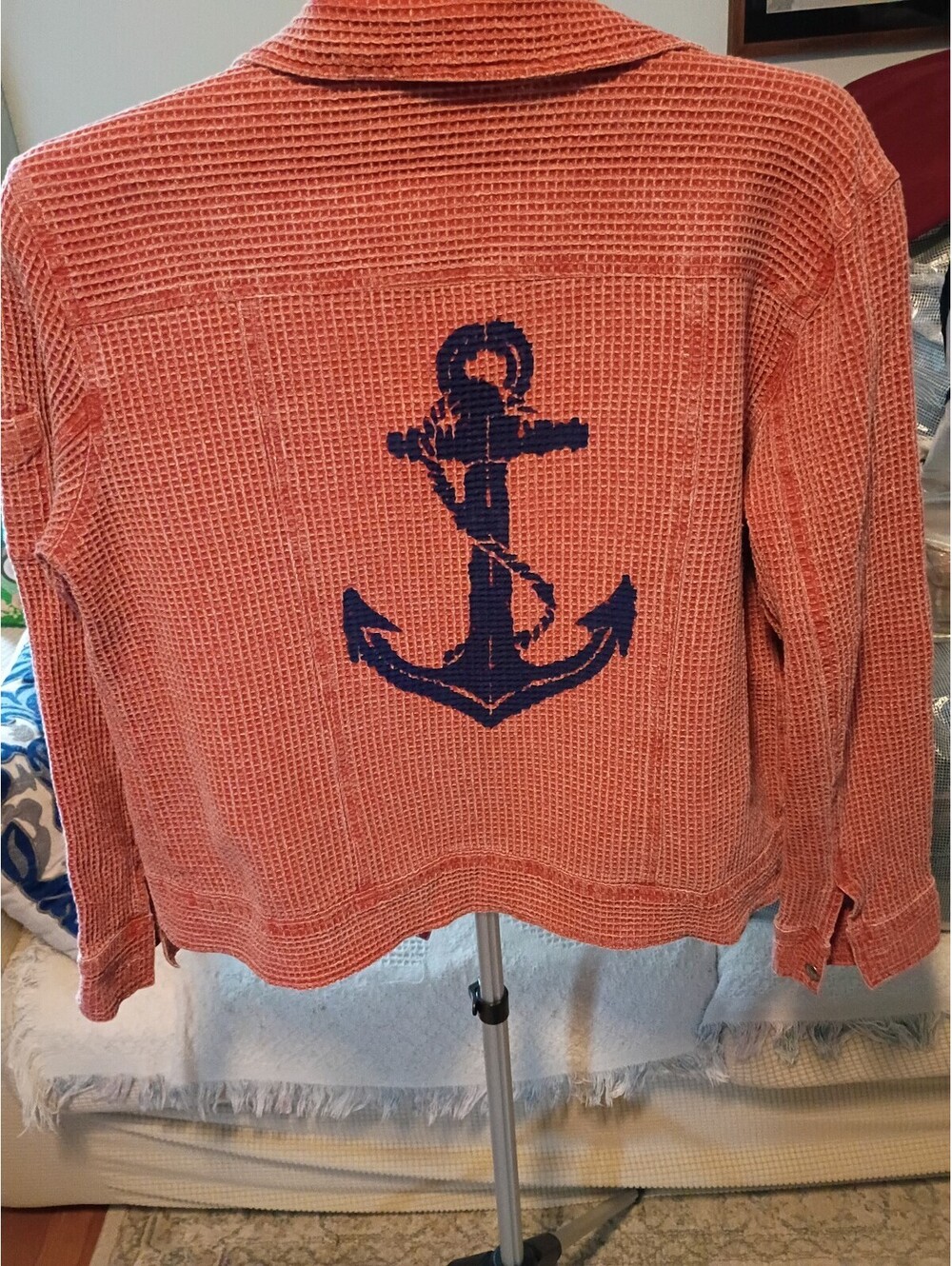 Chico's Design Waffle Knit Jacket with Anchor Embroidery